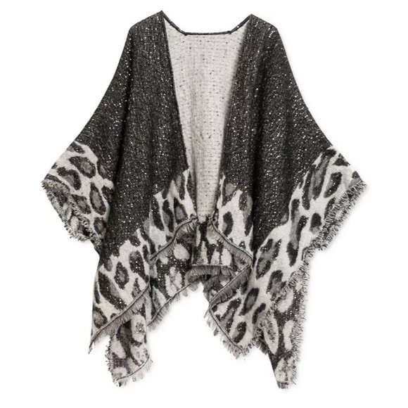 INC INTERNATIONAL CONCEPTS Sequin & Animal-Print Border Kimono - Picture 2 of 2
